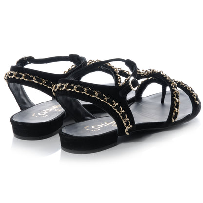 Chanel Suede Gladiator Chain Sandals 38.5 Black 4 of 6