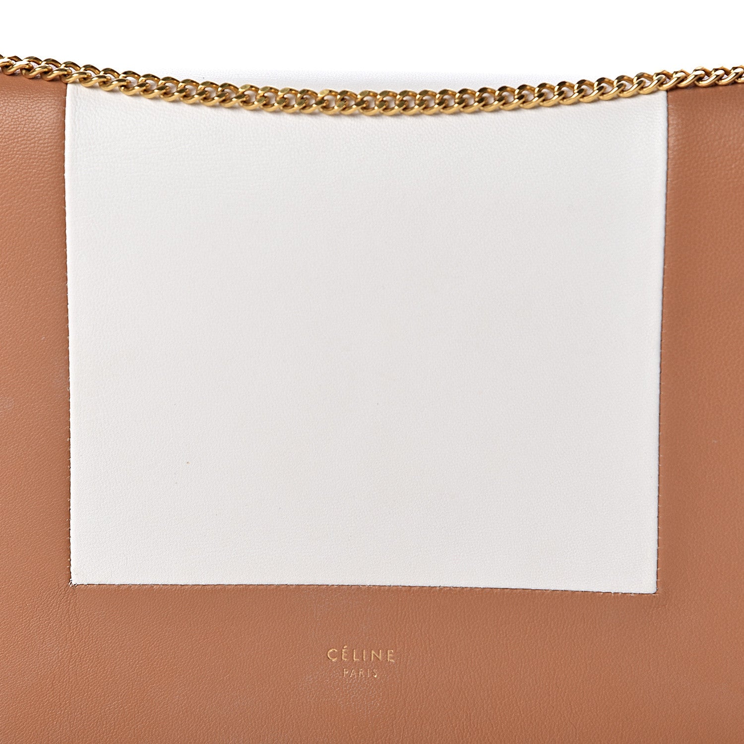 Celine Smooth Lambskin Frame Evening Chain Clutch Tan Optic White 9 of 12