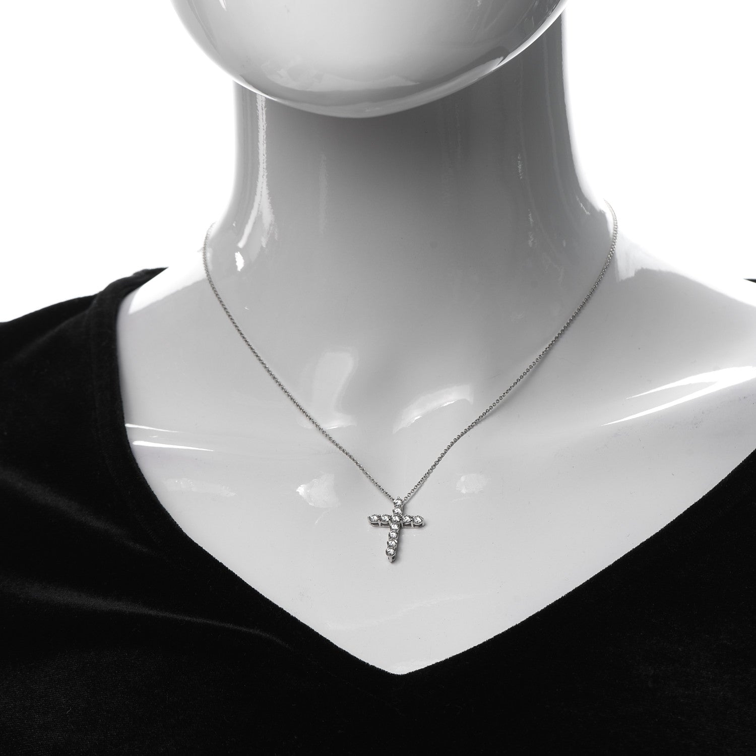 Tiffany Platinum Diamond Medium Cross Pendant Necklace 2 of 6