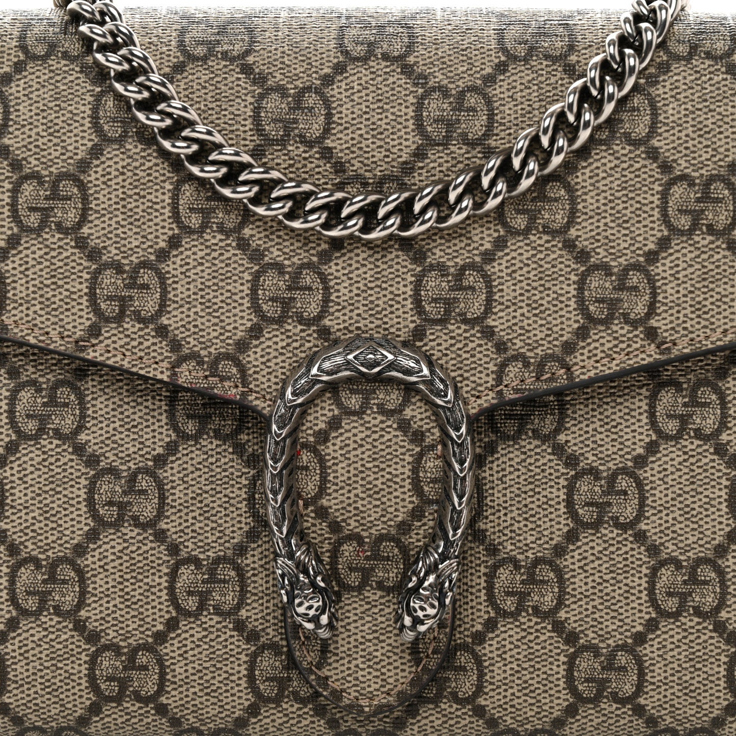 GG Supreme Monogram Mini Dionysus Chain Wallet Beige Vulcanic Red