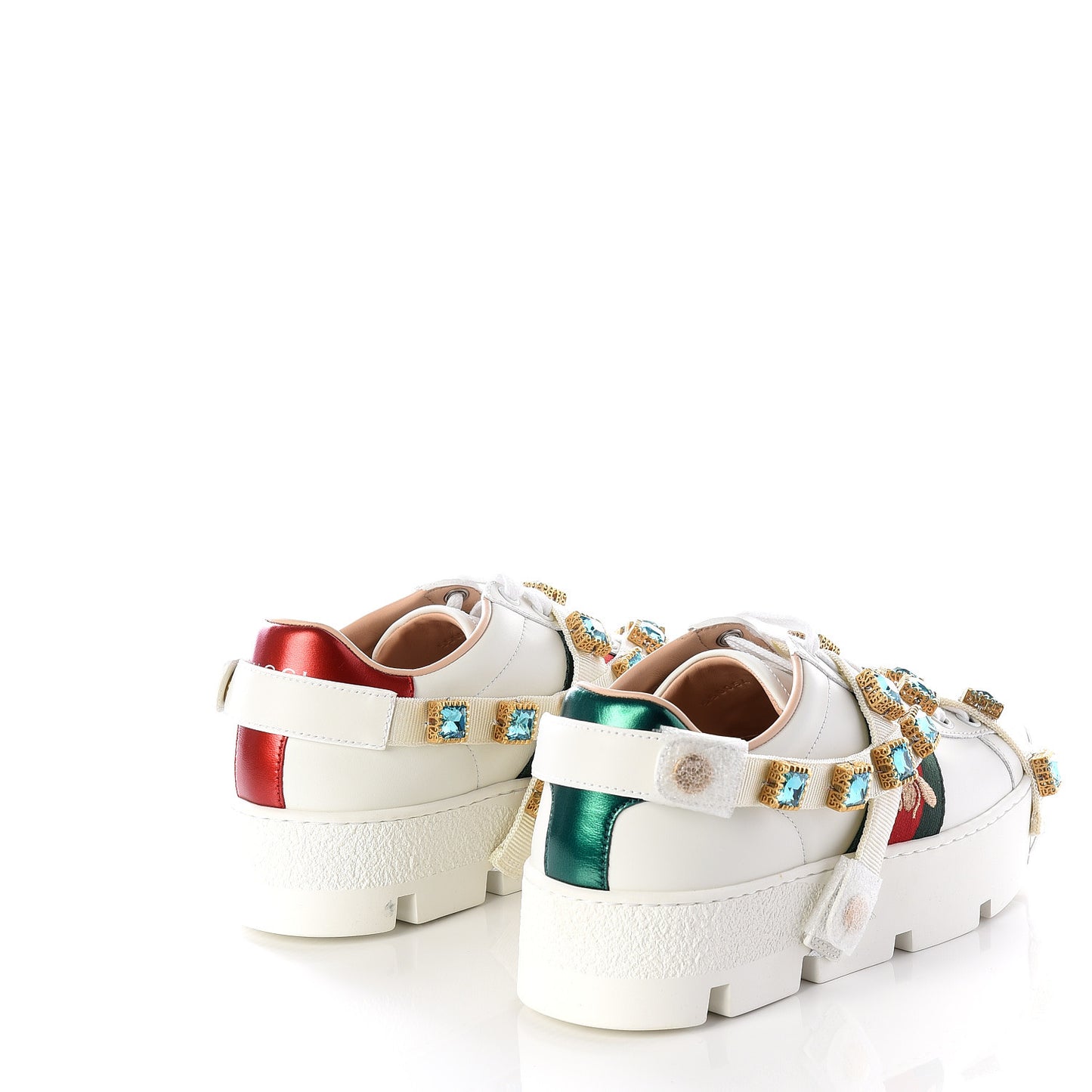 Calfskin Removable Crystals Bee Embroidered Ace Platform Sneakers 36 White