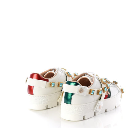 Gucci Calfskin Removable Crystals Bee Embroidered Ace Platform Sneakers 36 White 4 of 11
