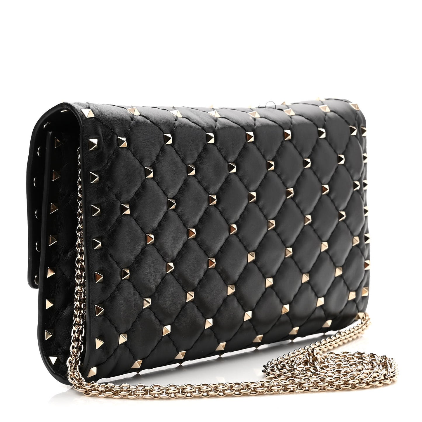 Lambskin Rockstud Spike Wallet on Chain Black