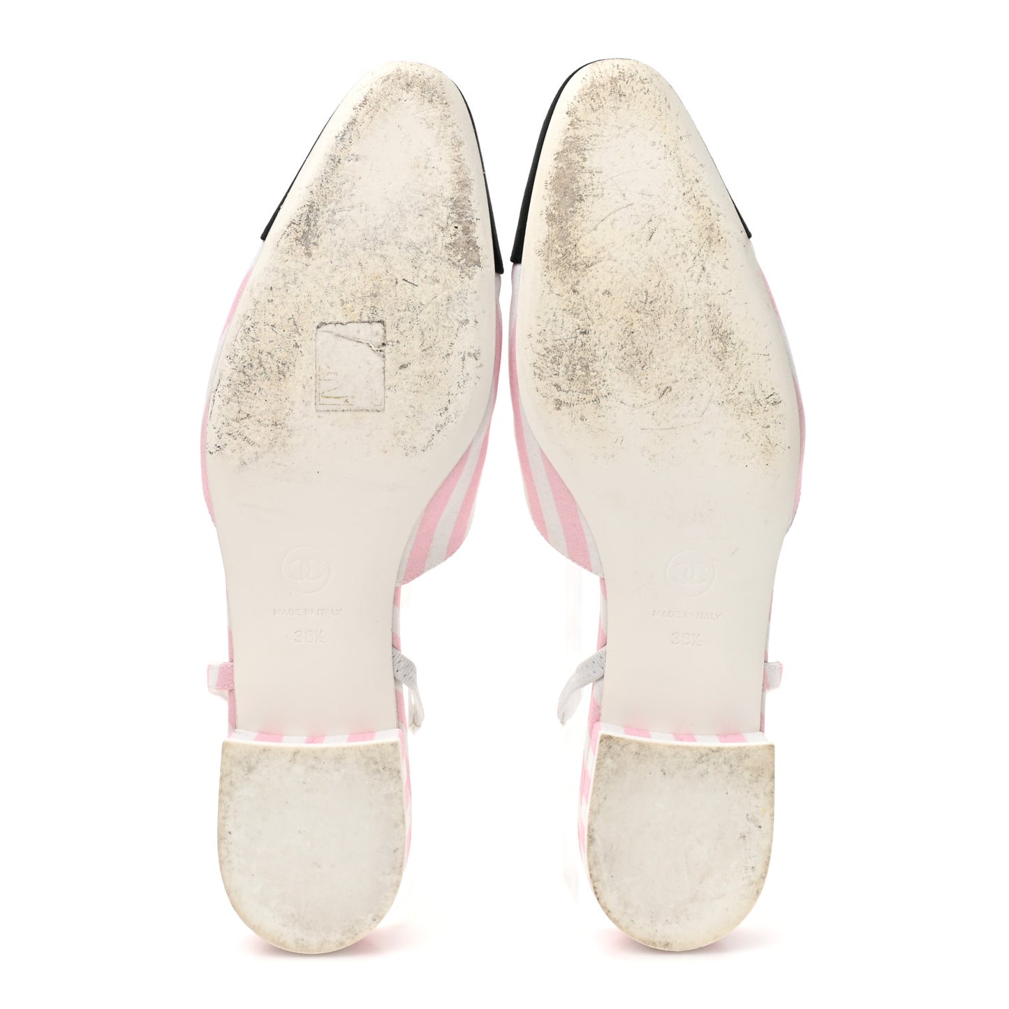 Fabric Grosgrain Cap Toe CC Slingback Flats 38.5 Pink White