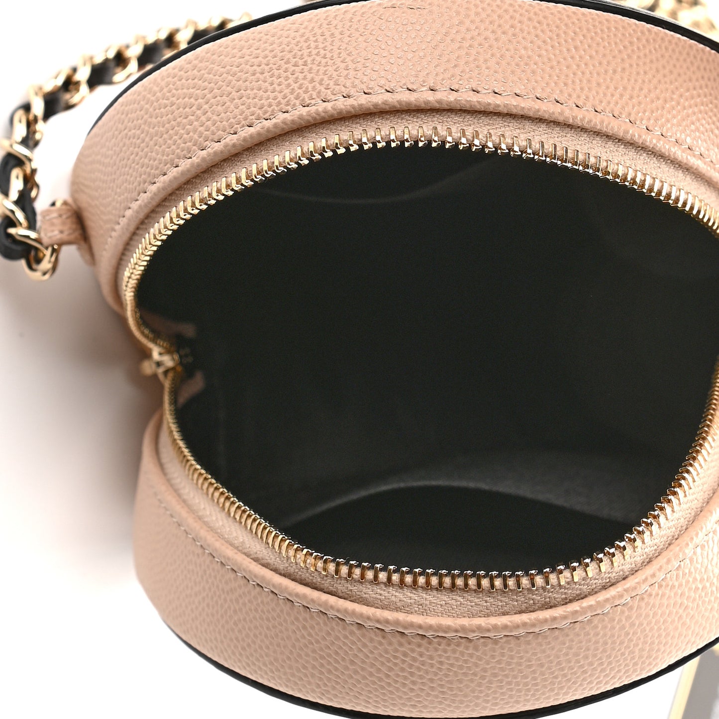 Caviar Quilted Round Filigree Crossbody Beige Black