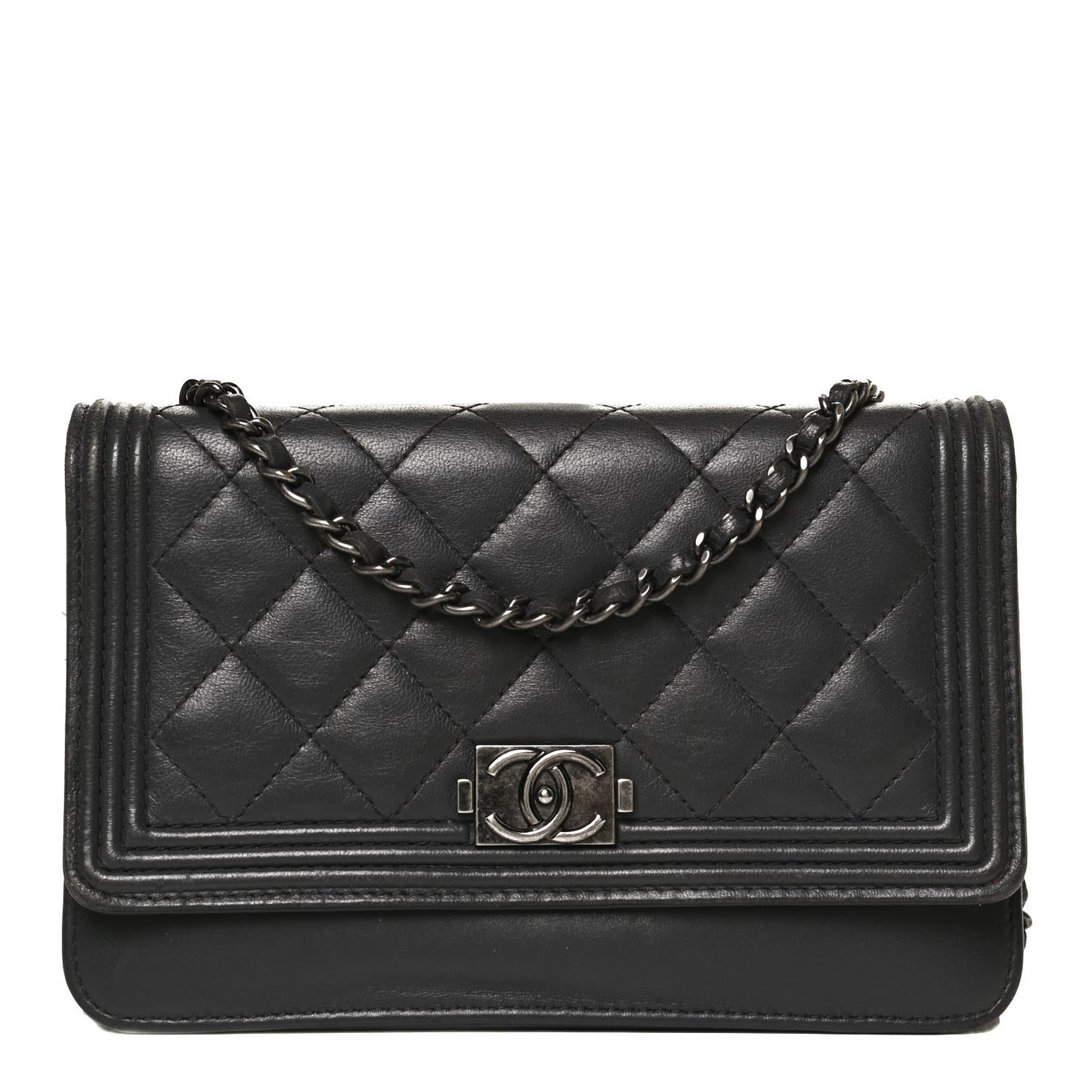 Calfskin Quilted Boy Wallet On Chain WOC Grey