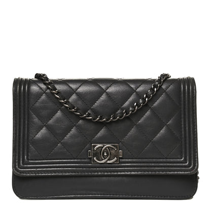 Chanel Calfskin Quilted Boy Wallet On Chain WOC Grey 1 of 11