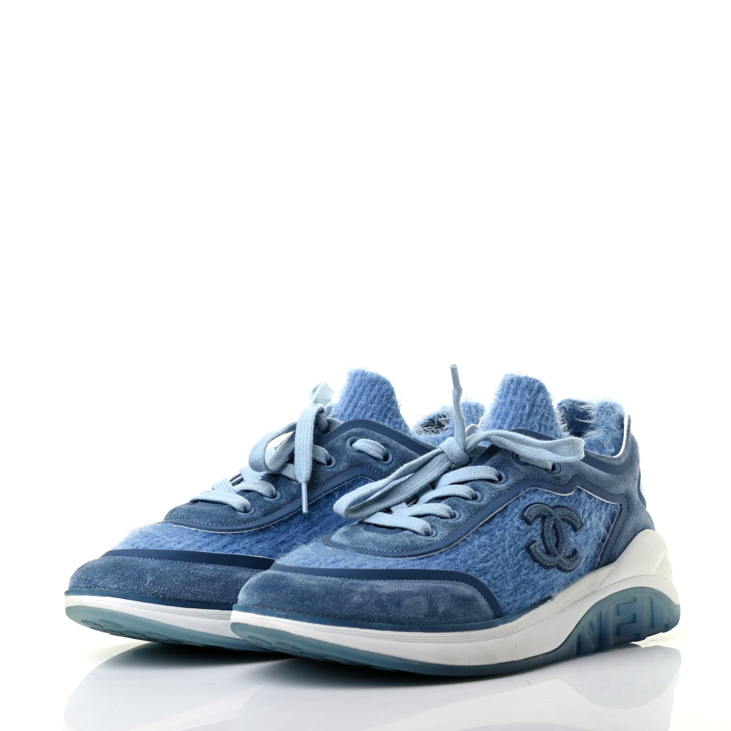 Suede Calfskin Stretch Fabric CC Sneakers 37 Light Blue
