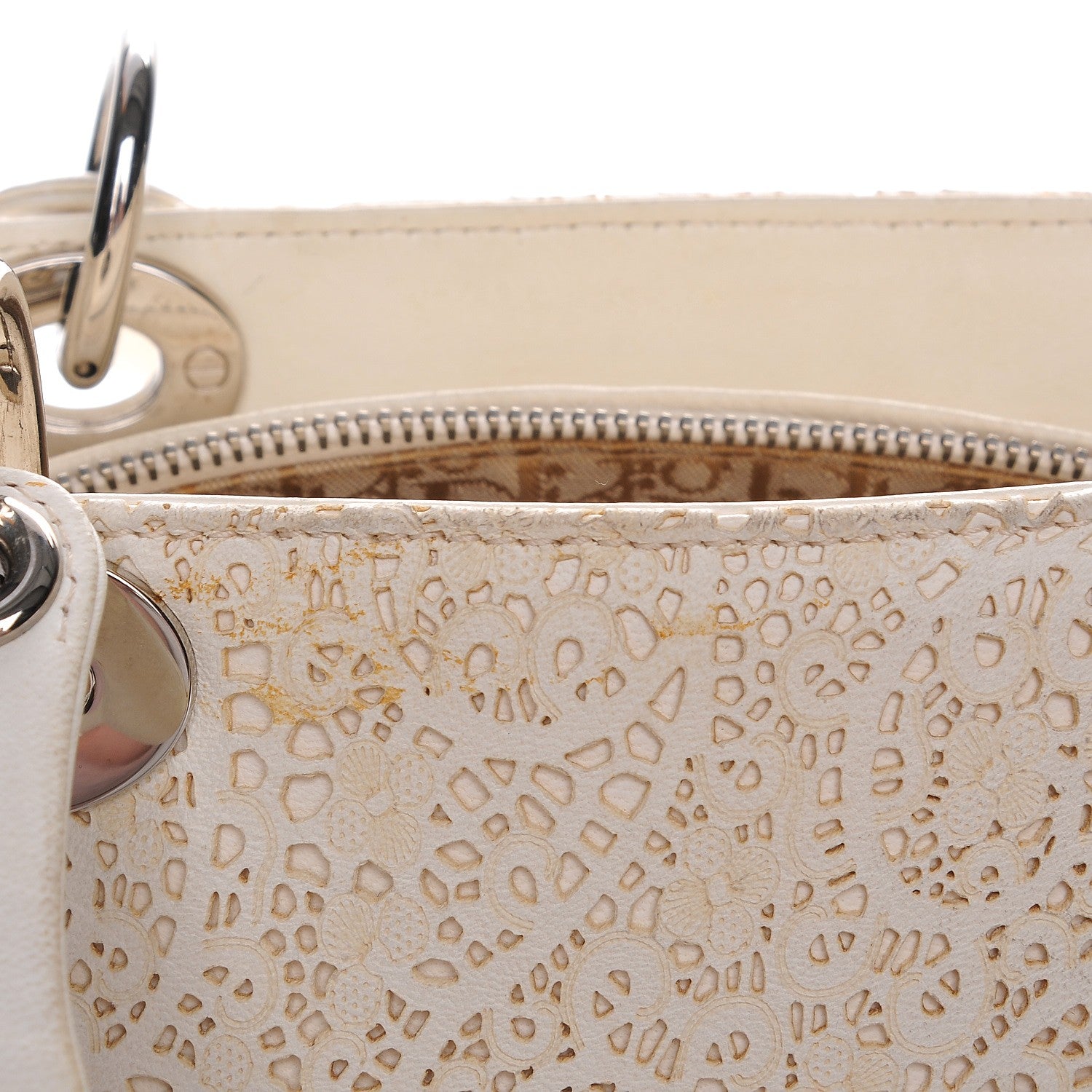 Christian Dior Laced Calfskin Medium Lady Dior Off White 12 of 12