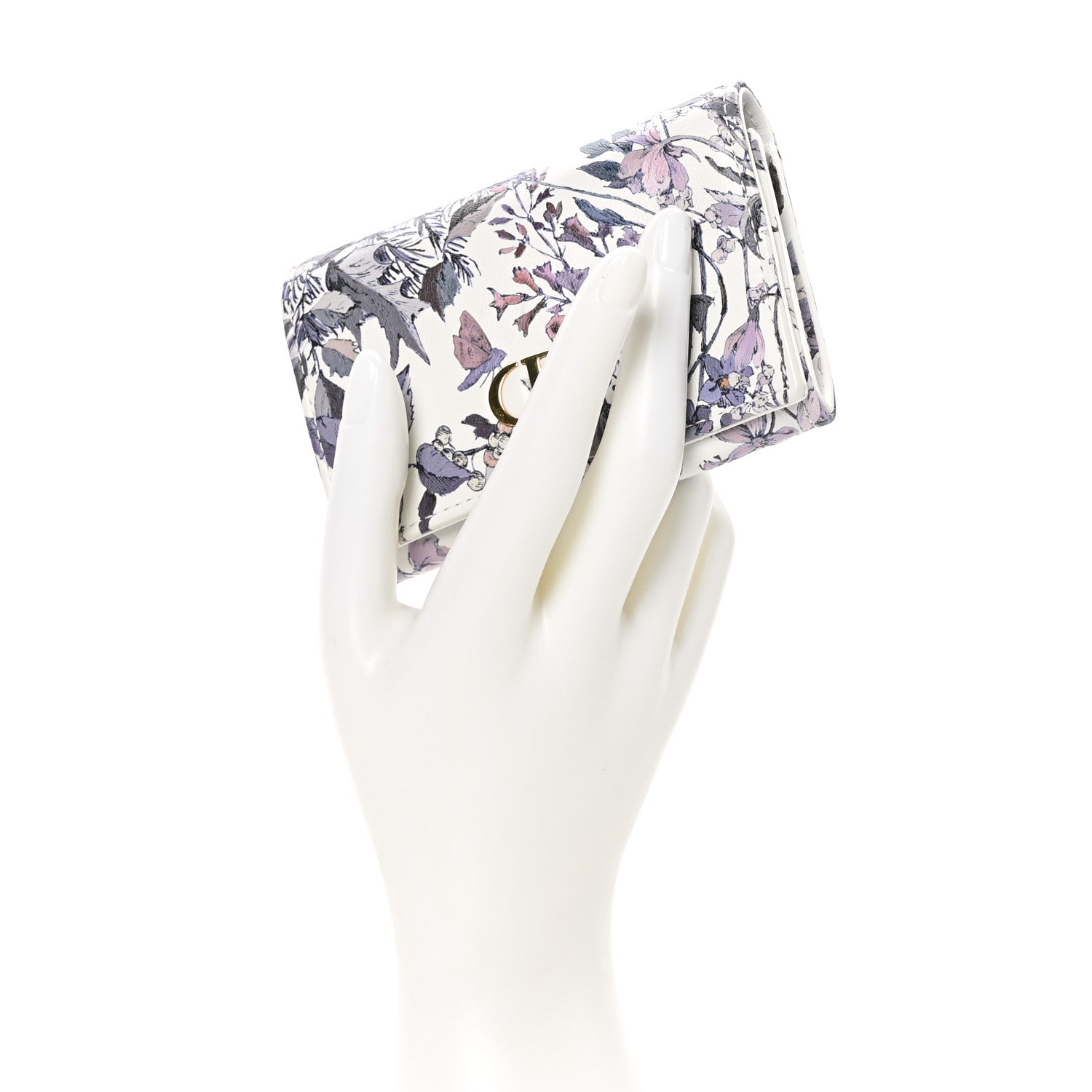 Christian Dior Calfskin Print Caro XS Wallet White Multicolor 2 of 10
