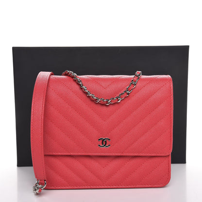 Chanel Caviar Chevron Quilted Square Wallet On Chain WOC Pink 9 of 9