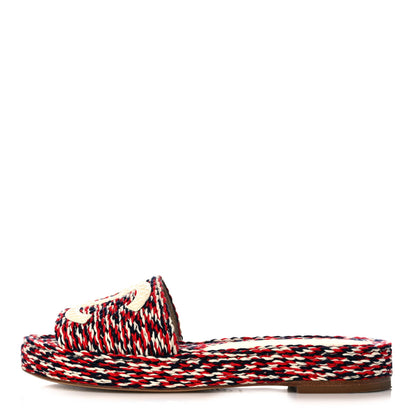 Chanel Cord CC Espadrille Slip On Sandals 36 Red Blue White 1 of 10