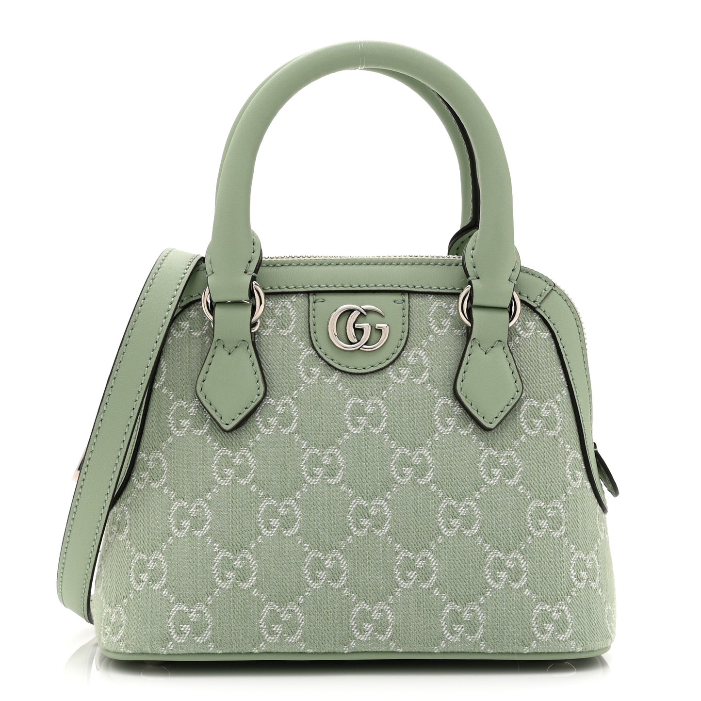 Summer Denim Calfskin GG Monogram Web Mini Top Handle Ophidia Dome Shoulder Bag Pale Green