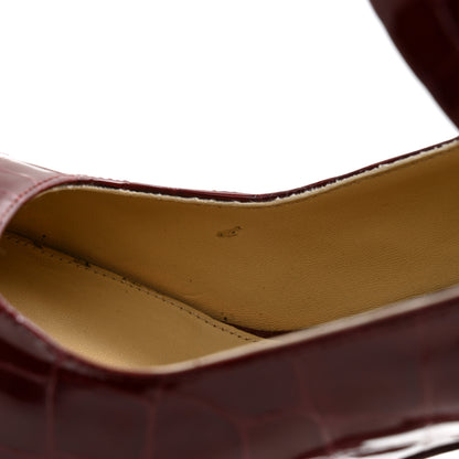 Bottega Veneta Glossy Calfskin Crocodile Embossed Mostra Mary Jane 120 MM Pumps 39.5 Merlot 10 of 10