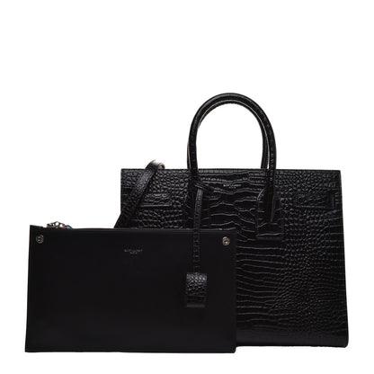 Saint Laurent Calfskin Crocodile Embossed Small Sac de Jour Black 1 of 9