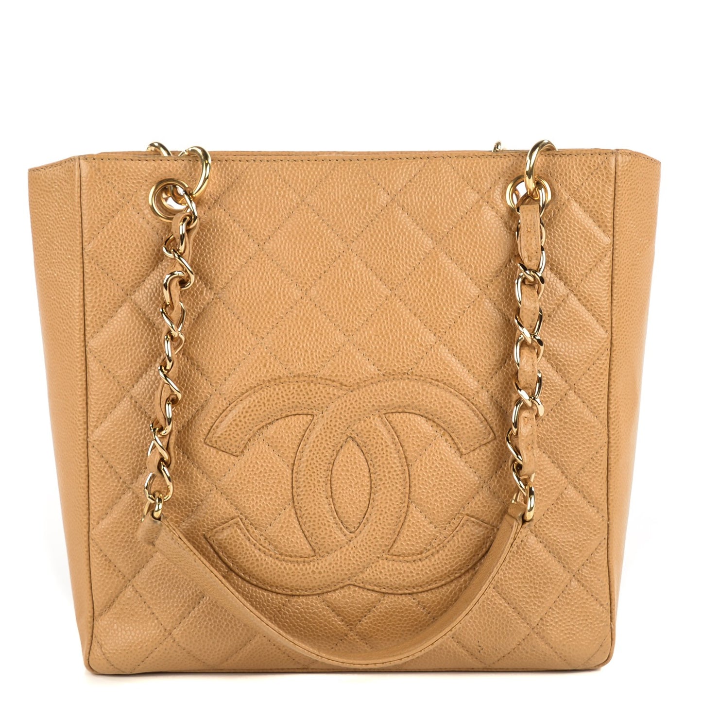 Caviar Quilted Petit Shopping Tote PST Dark Beige