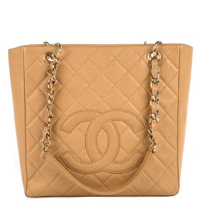 Chanel Caviar Quilted Petit Shopping Tote PST Dark Beige 1 of 7