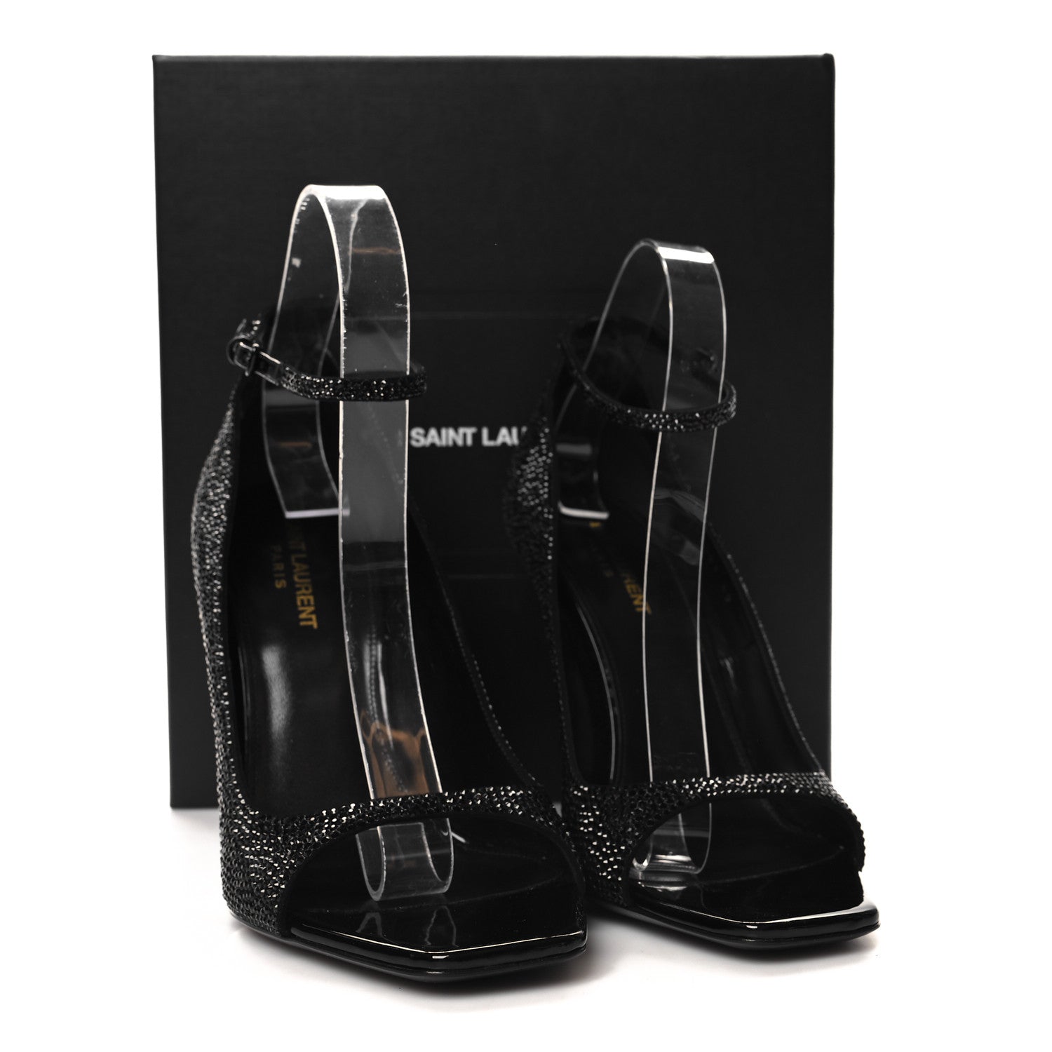 Saint Laurent Kid Suede Crystal Embellished Opyum Ankle Strap Sandals 40 Black 9 of 9