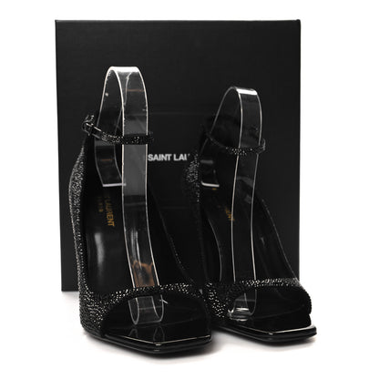 Saint Laurent Kid Suede Crystal Embellished Opyum Ankle Strap Sandals 40 Black 9 of 9