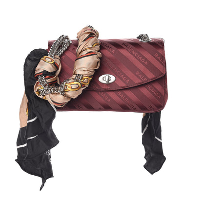 Balenciaga Nylon Jacquard Diagonal Logo Small Scarf Lock Chain Shoulder Bag Rouge Bordeaux Black Beige 1 of 9