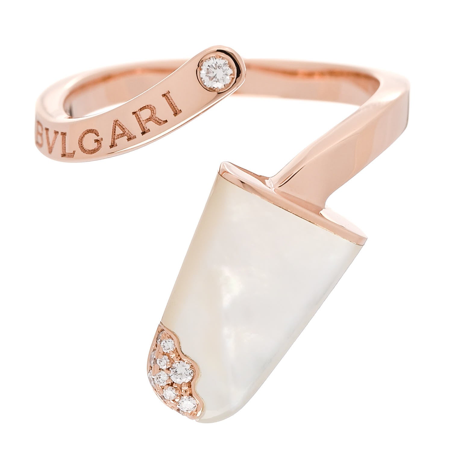 Bulgari 18K Rose Gold Diamond Mother of Pearl Gelati Ring 49 4.75 1 of 8