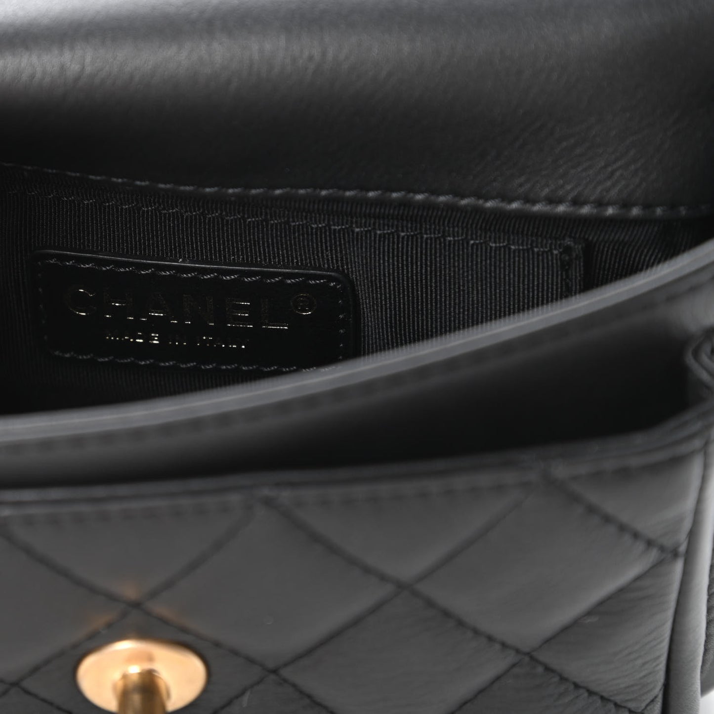 Calfskin Quilted Top Handle Flap Black