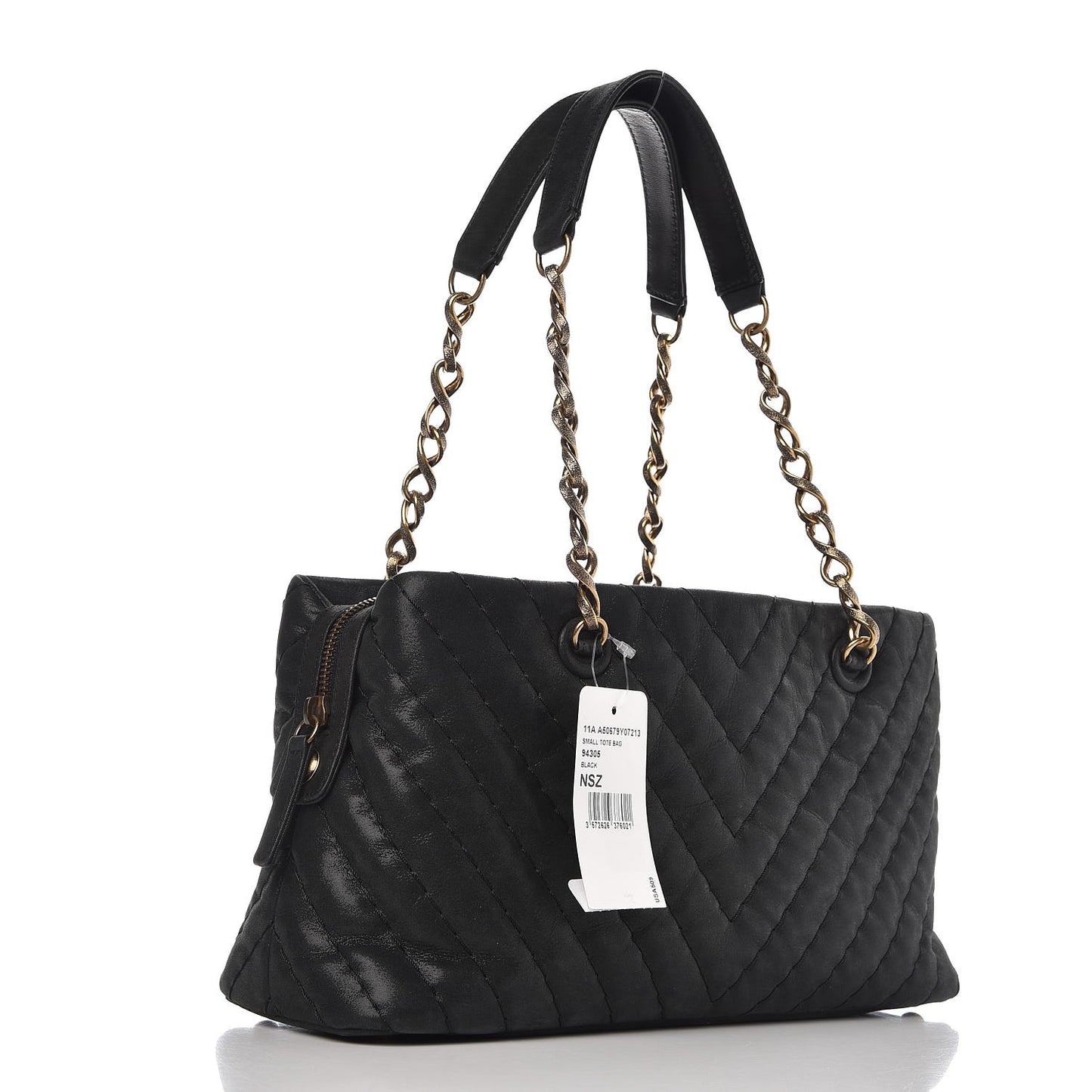Iridescent Calfskin Chevron Quilted Surpique Tote Black