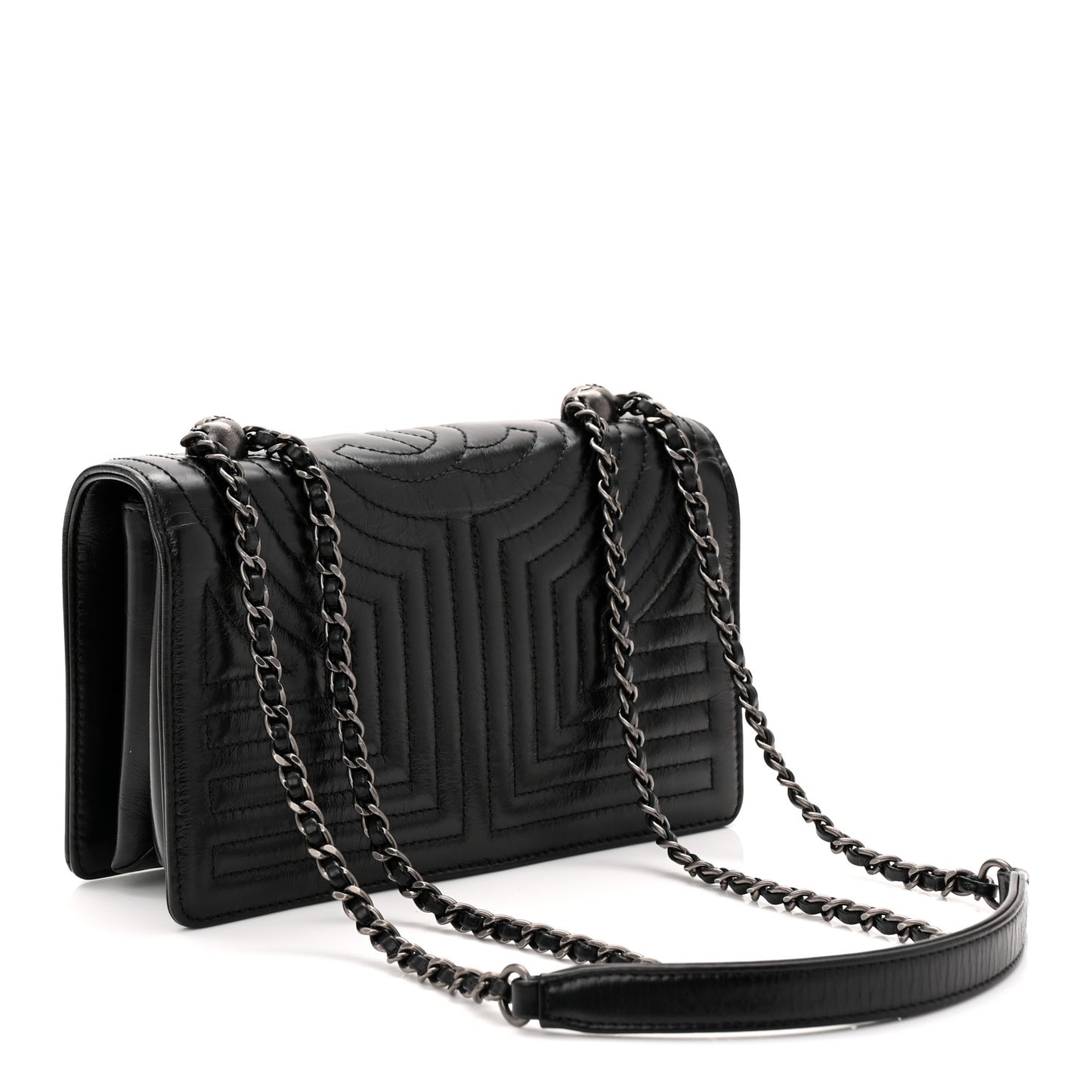 Glazed Calfskin Quilted Small Korean Garden Flap Black