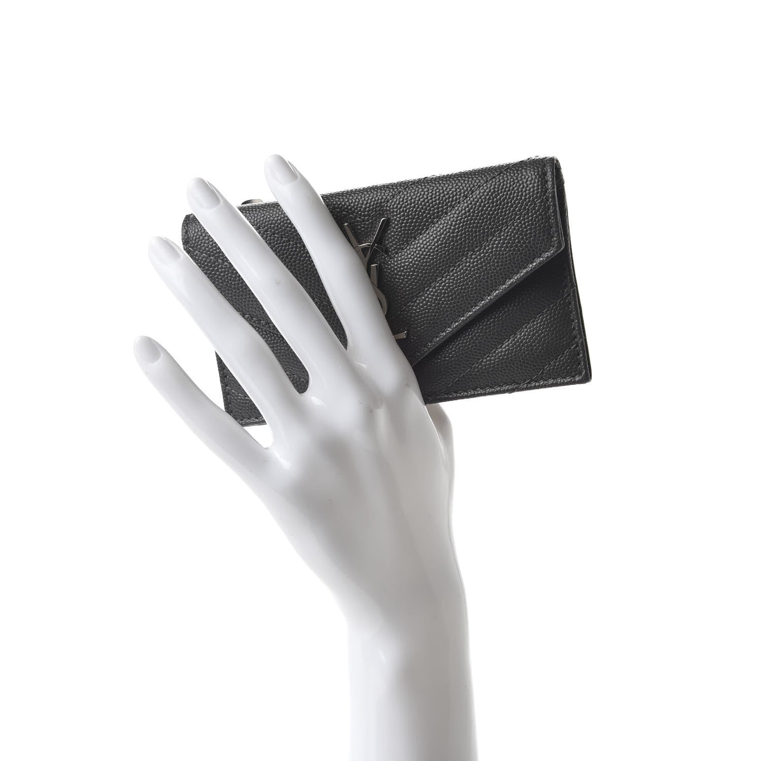 Saint Laurent Grain De Poudre Matelasse Chevron Monogram Compact Wallet Storm 2 of 10