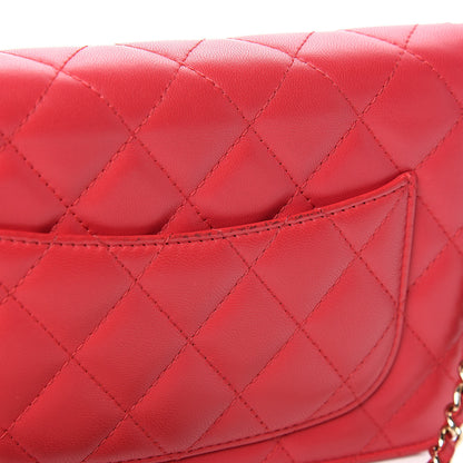 Chanel Lambskin Quilted Wallet On Chain WOC Red 11 of 12
