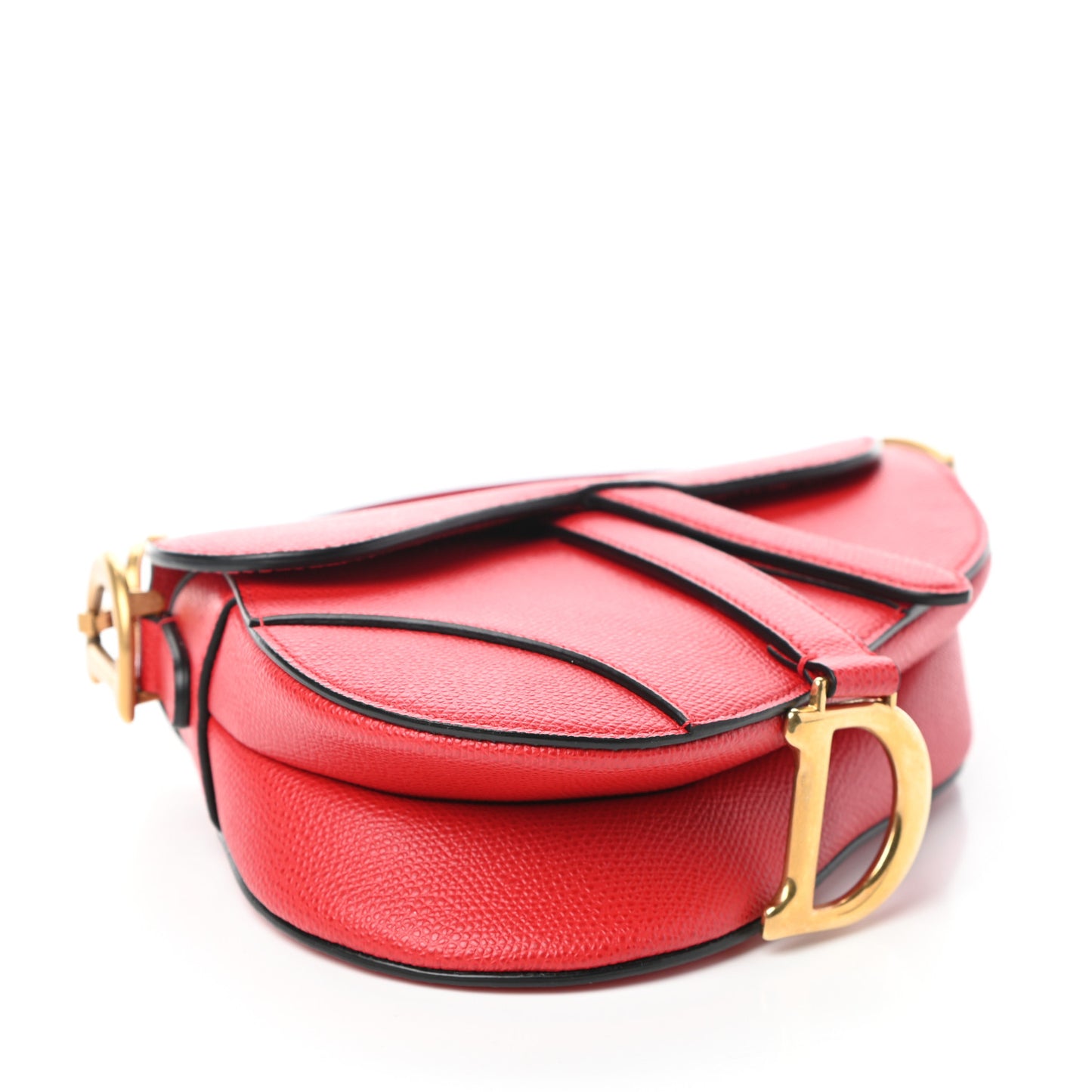 Grained Calfskin Mini Saddle Bag Red