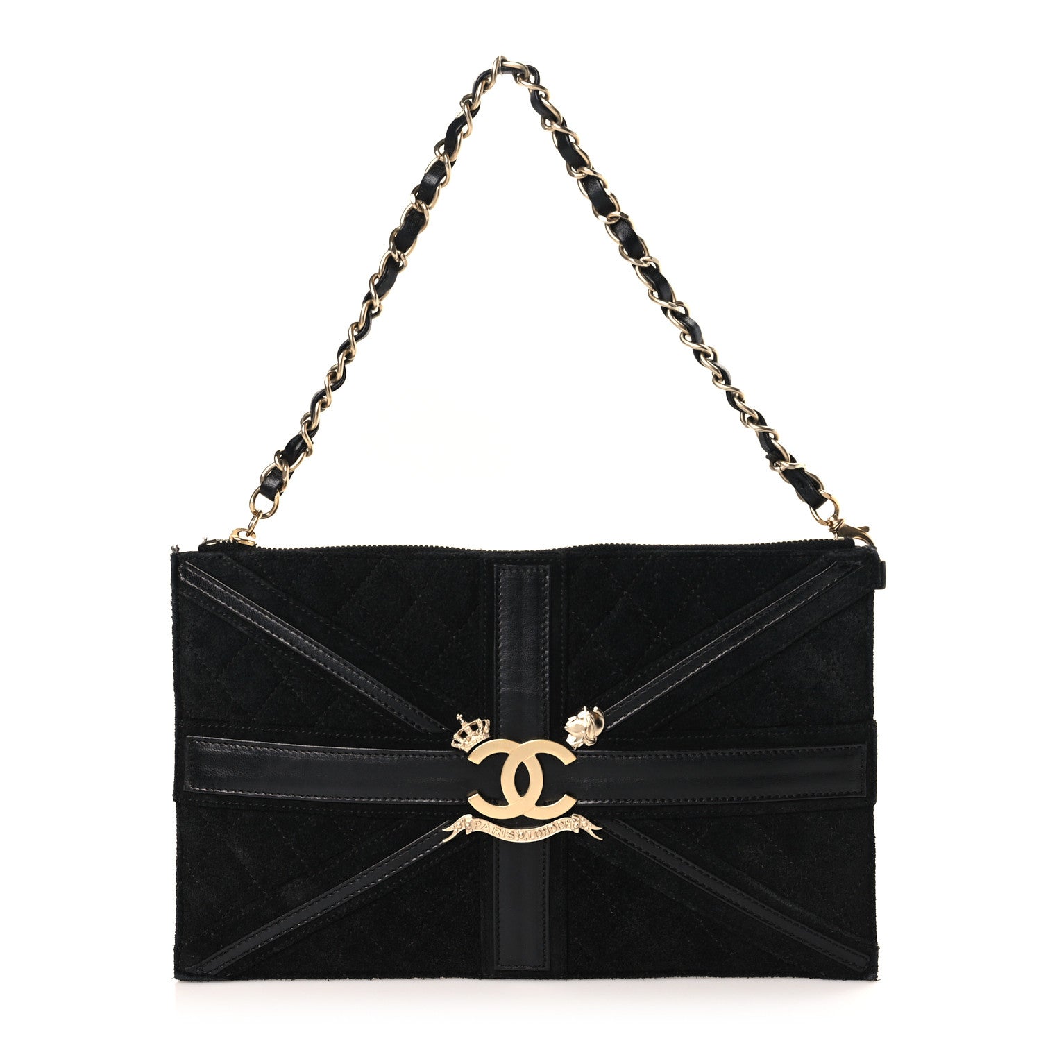 Chanel Suede Union Jack Clutch Black 1 of 10