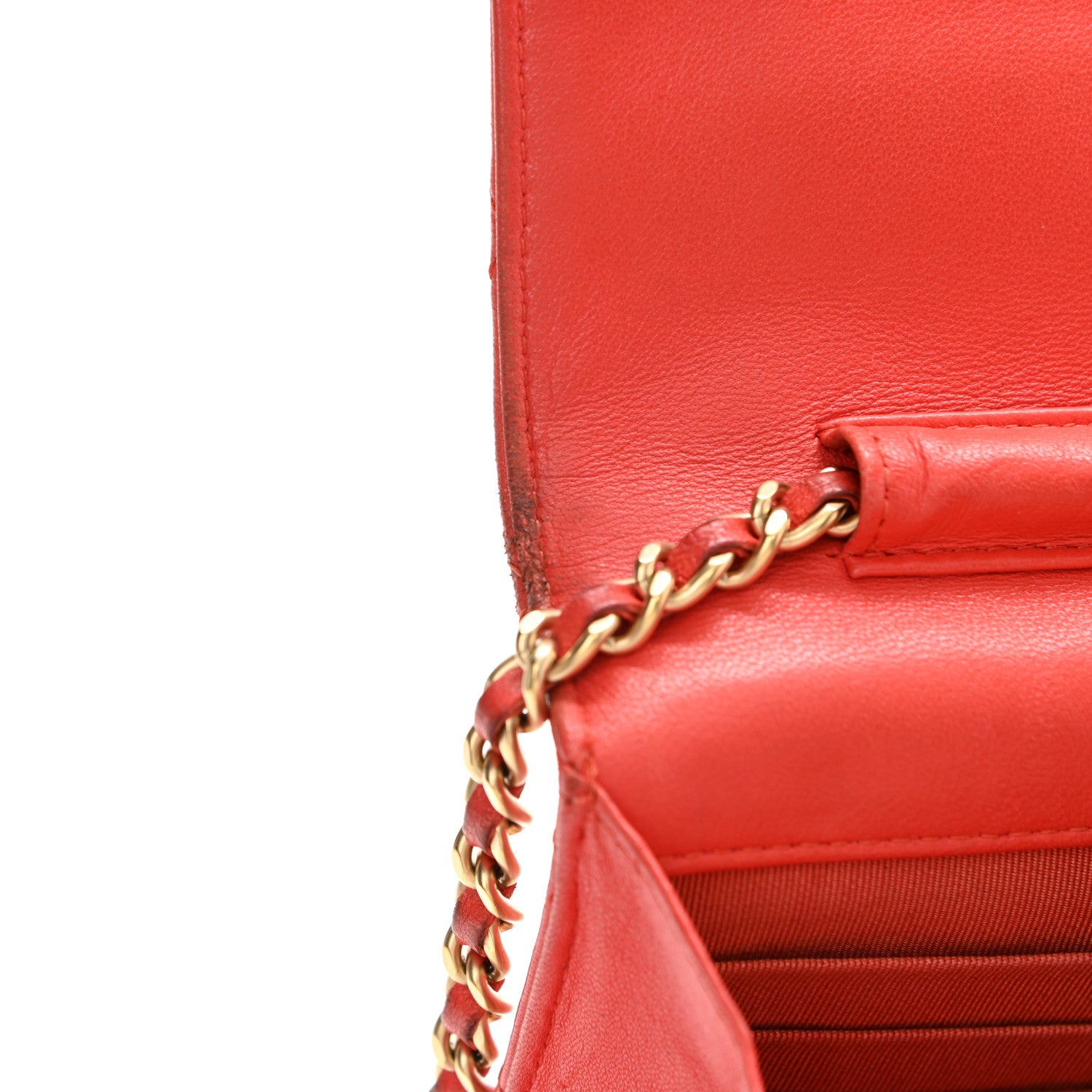 Chanel Lambskin Quilted Wallet On Chain WOC Light Red 13 of 16