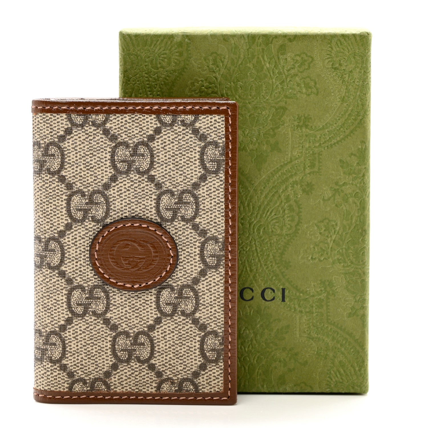 Gucci GG Supreme Monogram Azalea Calfskin Retro Interlocking G Card Case Beige Ebony Brown Sugar 7 of 7