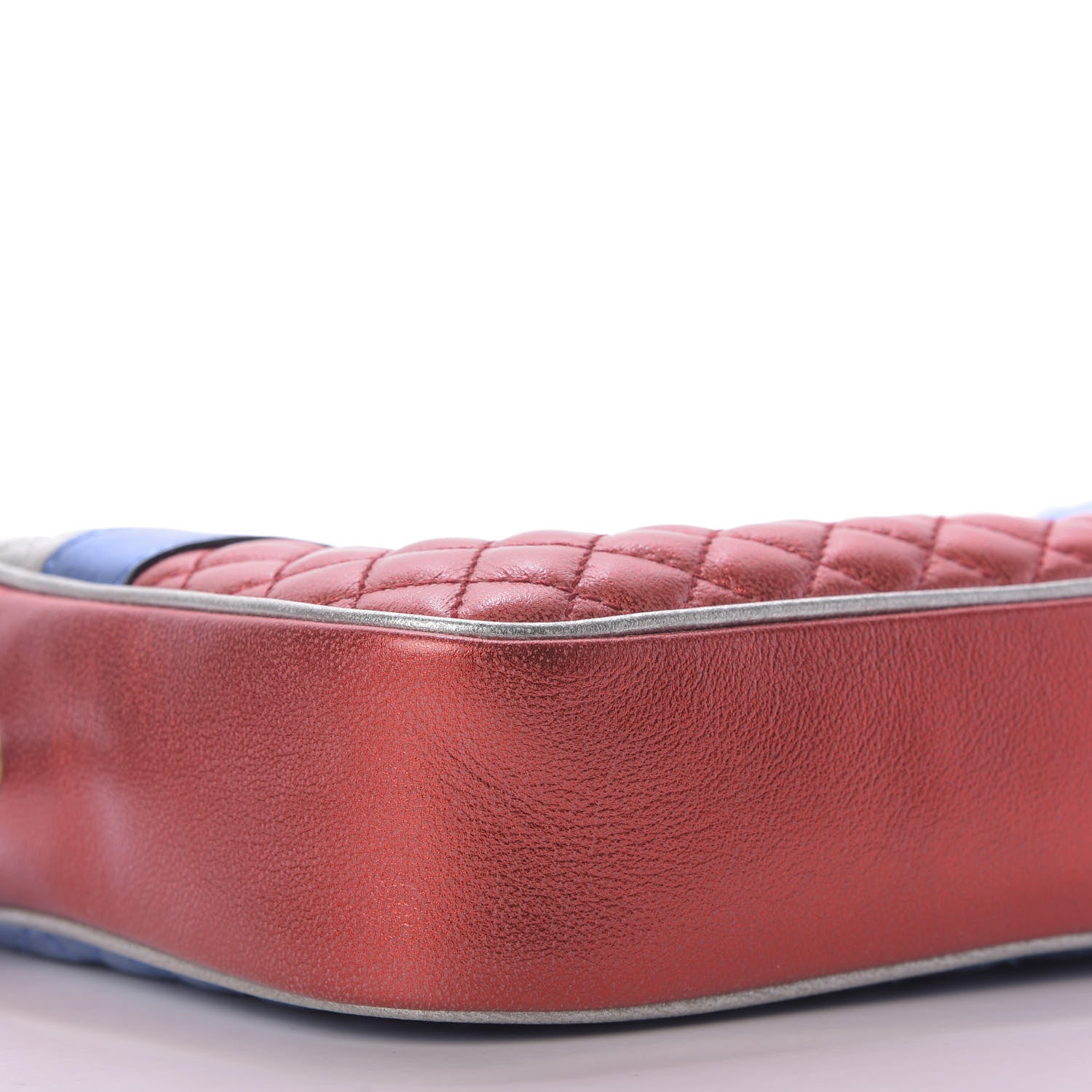 Gucci Laminated Nappa Trapuntata Small Zumi Shoulder Bag Rosso Marine Argento 6 of 9