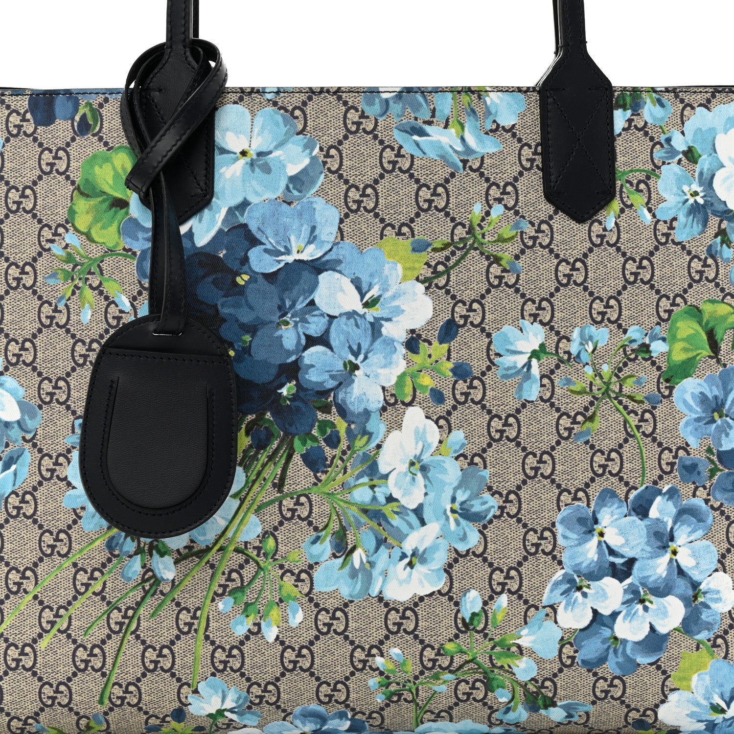 Gucci GG Supreme Monogram Blooms Medium Reversible Tote Beige Blue Navy 7 of 9