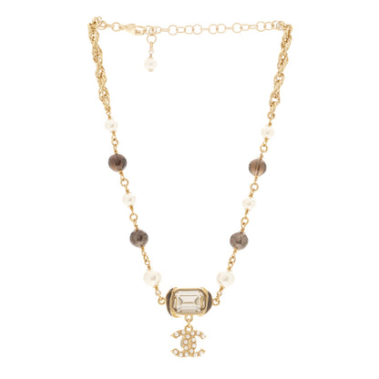 Chanel Graduated Pearl Crystal CC Short Necklace Gold Black Grey 3 of 6