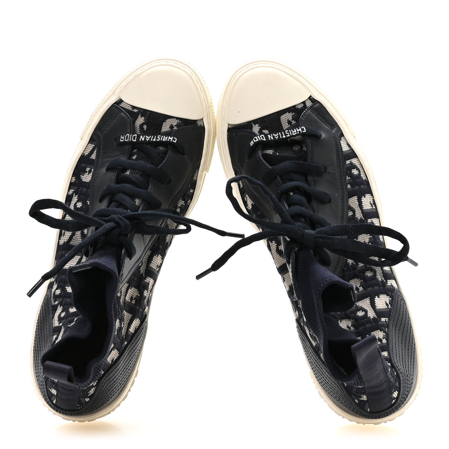 Christian Dior Technical Knit Calfskin Oblique Womens Walk'n Dior Mid Top Sneakers 38 Deep Blue 2 of 8