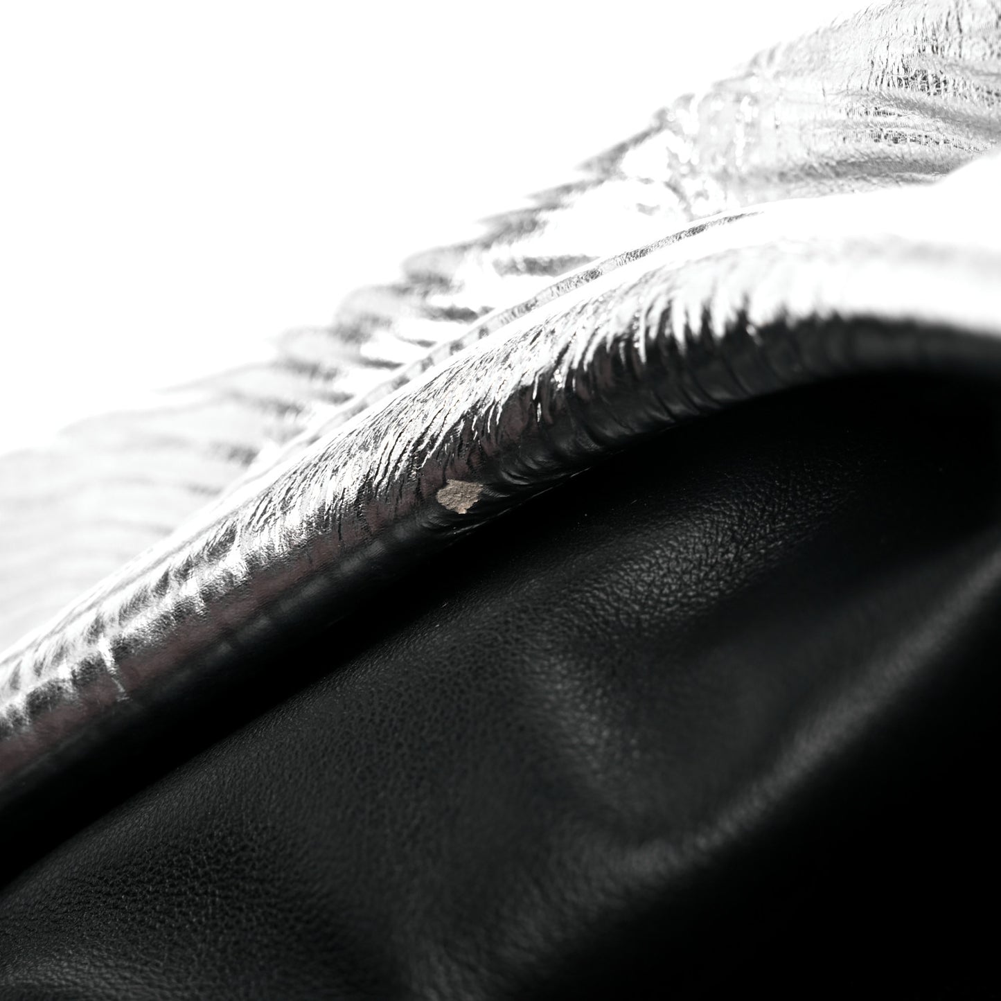 Metallic Bark Calfskin Embossed The Pouch Oversized Clutch Silver