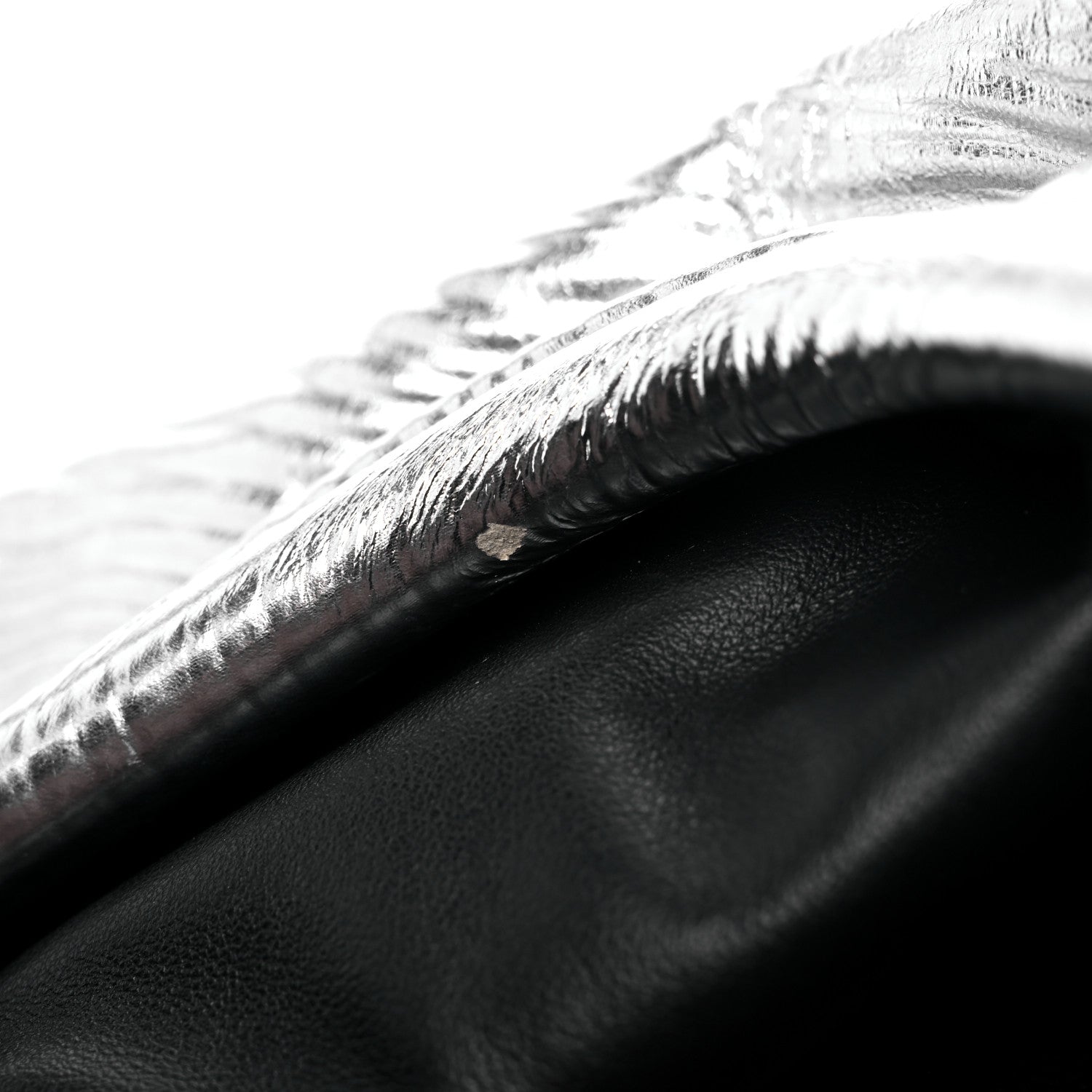 Bottega Veneta Metallic Bark Calfskin Embossed The Pouch Oversized Clutch Silver 10 of 10