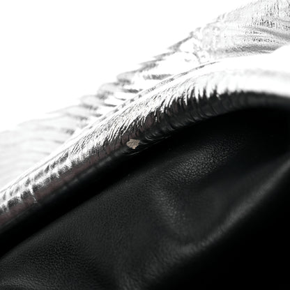 Bottega Veneta Metallic Bark Calfskin Embossed The Pouch Oversized Clutch Silver 10 of 10