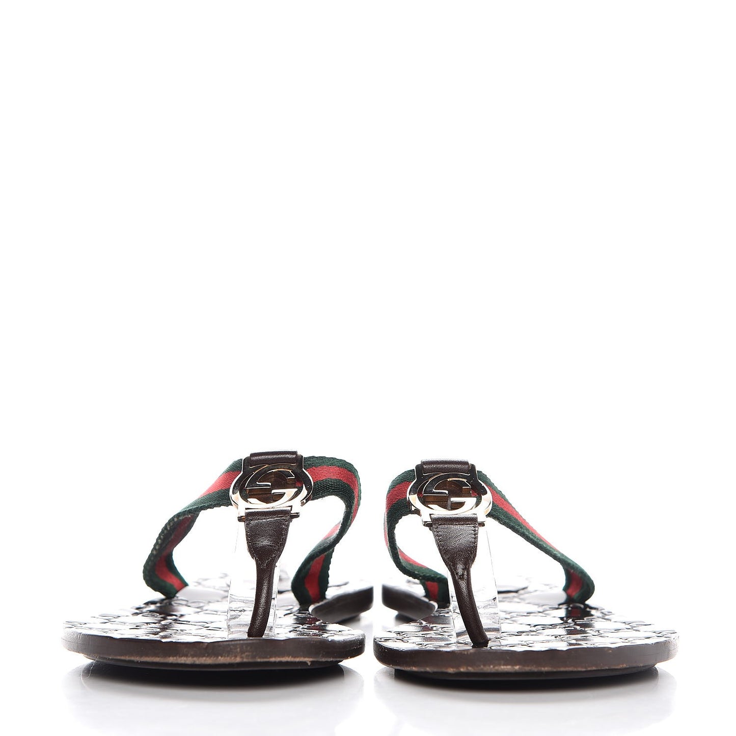 Nylon Guccissima Web Womens Thong Sandals 38.5 Green Red Cocoa