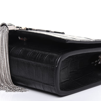 Saint Laurent Calfskin Crocodile Embossed Monogram Small Kate Tassel Satchel Black 13 of 14