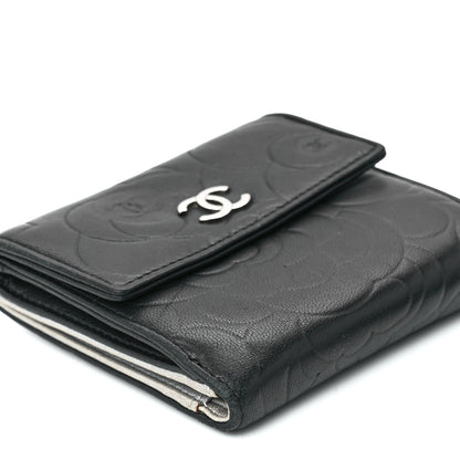 Chanel Lambskin Camellia Embossed Small Double Wallet Black 14 of 17