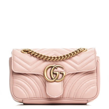 Gucci Calfskin Matelasse Mini GG Marmont Shoulder Bag Perfect Pink 1 of 7