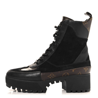 Louis Vuitton Suede Calfskin Monogram Laureate Platform Desert Boots 38.5 Black 1 of 8