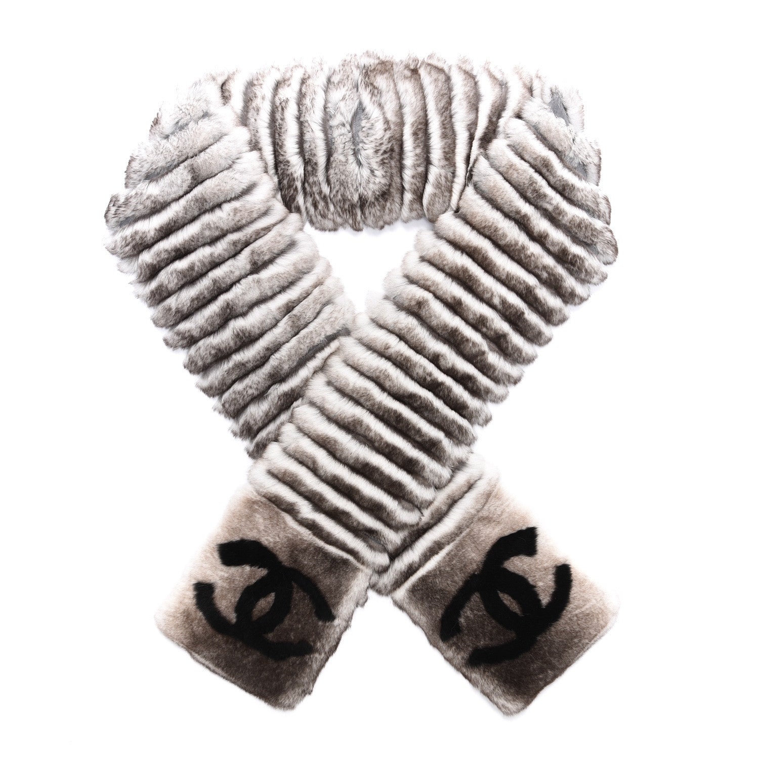 Chanel Orylag Rabbit Fur CC Scarf Grey 1 of 4