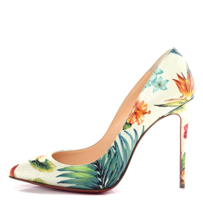 Christian Louboutin Crackled Calfskin Hawaiian Print Pigalle Follies 100 Pumps 36 White 1 of 10