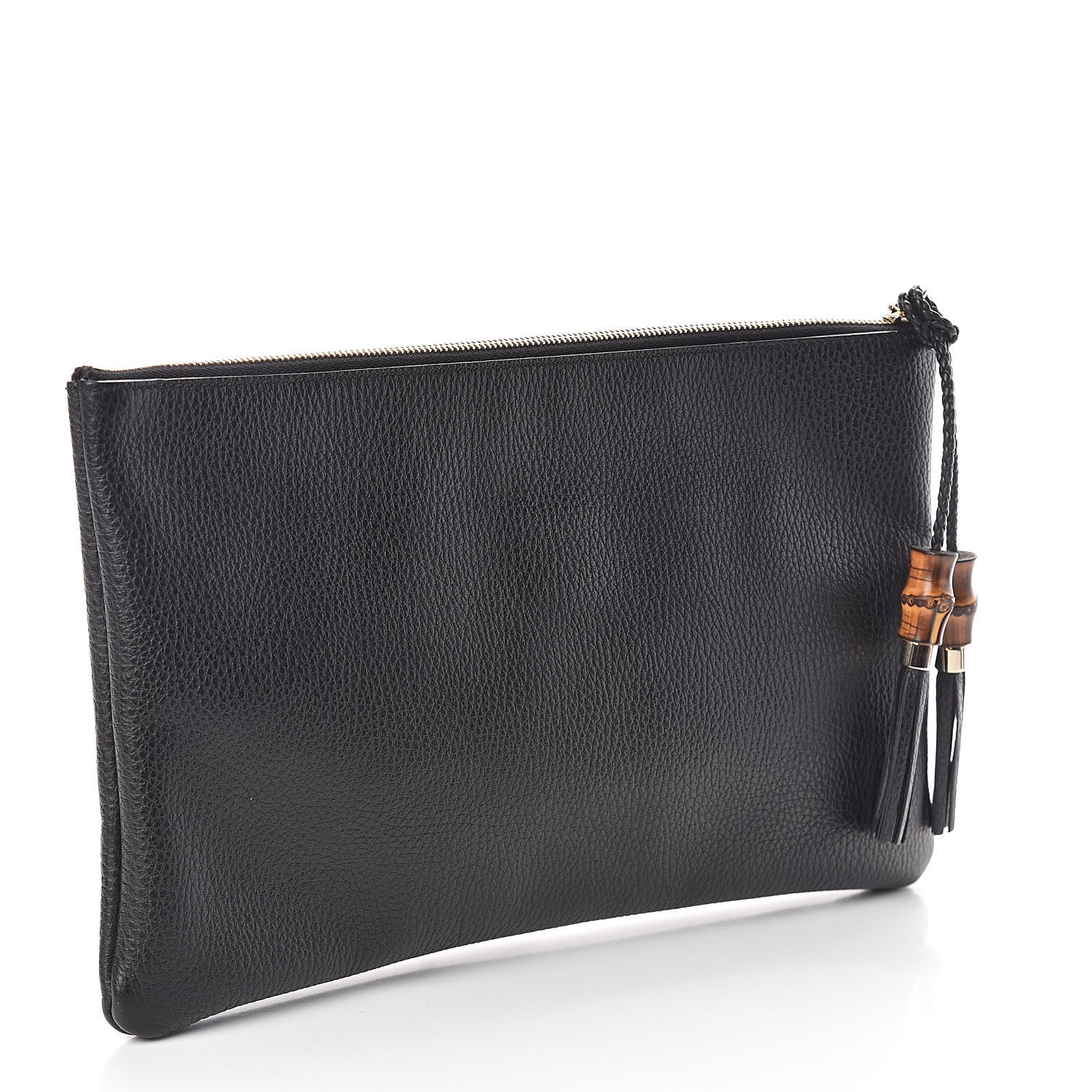Gucci Pebbled Calfskin Large Bamboo Clutch Black 3 of 7