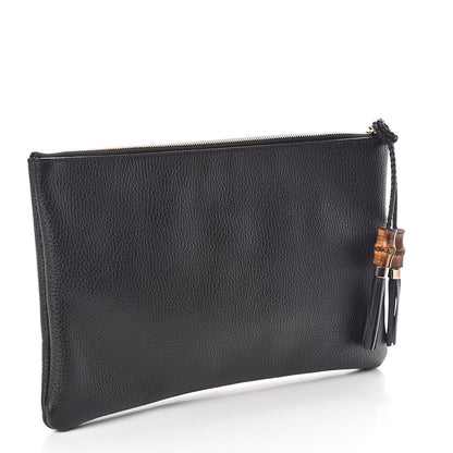Gucci Pebbled Calfskin Large Bamboo Clutch Black 3 of 7